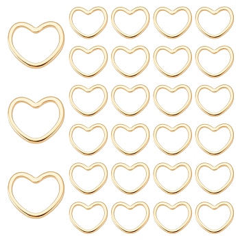 30Pcs Brass Heart Linking Rings, Long-Lasting Plated, Real 18K Gold Plated, 8.5x10.5x1mm, Inner Diameter: 5x8mm