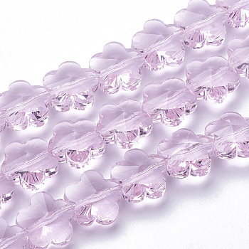 Transparent Glass Beads, Faceted, Plum Blossom, Pearl Pink, 13x13.5x8.5mm, Hole: 1mm