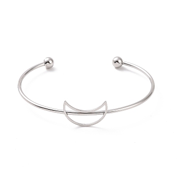 201 Stainless Steel Hollow Out Crescent Moon Open Cuff Bangle, Torque Bangle for Women, Stainless Steel Color, Inner Diameter: 2-1/2 inch(6.5cm)
