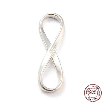 925 Sterling Silver Pendants, Infinity Charms, with 925 Stamp, Silver, 24.5x7.8x2.5mm, Hole: 8x5mm