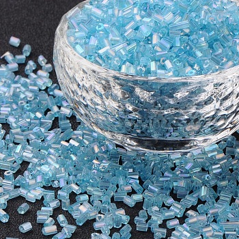 11/0 Two Cut Glass Seed Beads, Hexagon, Trans.Colours Rainbow, Sky Blue, Size: about 2.2mm in diameter, about 37500pcs/Pound