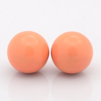 No Hole Spray Painted Brass Round Ball Beads Fit Cage Pendants, Orange, 18mm
