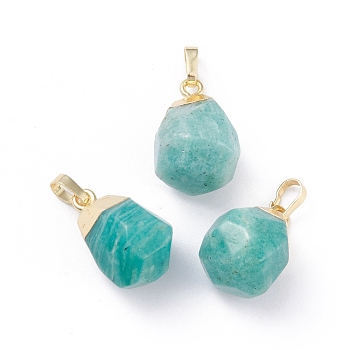 Natural Amazonite Pendants, with Brass Bails, Faceted, Teardrop, Golden, 19~21x12~14x11~15mm, Hole: 5x3mm