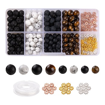 DIY Bracelet Making Kits, Including Natural Gemstone Round Beads, Alloy Daisy Spacer Beads, Beading Elastic Thread, Beads: 200pcs