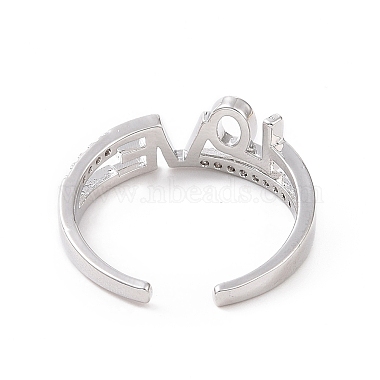 Bague de manchette ouverte avec mot d'amour en zircone cubique claire(RJEW-E072-18P)-3