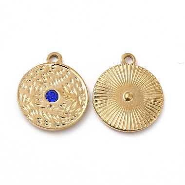 Real 18K Gold Plated Flat Round Stainless Steel+Rhinestone Pendants