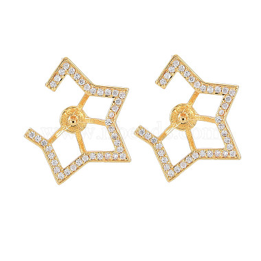 Real 18K Gold Plated Clear Star Brass+Cubic Zirconia Stud Earring Findings