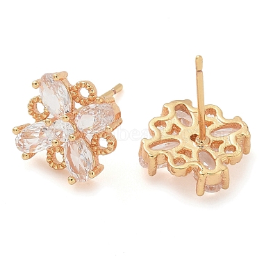 Rack Plating Flower Brass Cubic Zirconia Stud Earrings(EJEW-M090-13G-01)-2