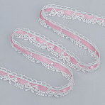 Milk Fiber Bowknot Embroidery Ribbon, Lace Trim, Pink, 5/8 inch(15mm)(OCOR-WH0078-508B)