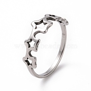 201 Stainless Steel Star Wrap Finger Ring for Women, Stainless Steel Color, US Size 6 1/2(16.9mm)(RJEW-J051-24P)