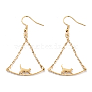 304 Stainless Steel Dangle Earrings, Cat Shape, Golden, 56.5x31mm(EJEW-P271-12G)