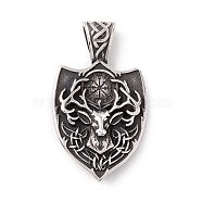Tibetan Style 304 Stainless Steel Pendants, Shield, Antique Silver, 49x28x9.5mm, Hole: 8.5x5mm(X-STAS-P305-17AS)