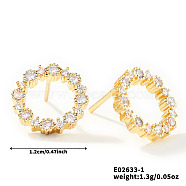 Brass Rhinestone Stud Earrings for Women, Elegant and Stylish Fashion Accessories, Golden, Ring, 11x8mm(HV1231-1)