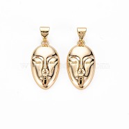 Brass Pendants, with Brass Snap On Bails, Nickel Free, Face, Real 18K Gold Plated, 20.5x11x4.5mm, Hole: 5x3.5mm(KK-S356-716)