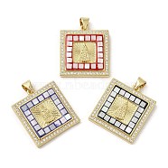 Brass Micro Pave Cubic Zirconia Pendants, with Enamel & Shell, Long-Lasting Plated, Lead Free & Cadmium Free, Real 18K Gold Plated, Square with Virgen Guadalupe, Mixed Color, 24x21.5x3mm, Hole: 5x3.5mm(KK-K385-032G)