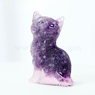 Resin Craft Display Decorations, with Natural Amethyst Chip, Cat Shape Figurine, for Home Feng Shui Ornament, 75x50x36mm(DJEW-PW0021-31N)