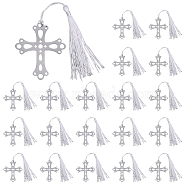 Stainless Steel Bookmarks, Polyester Tassel Bookmark, Cross Pattern, 208mm(OFST-WH0002-12P-01)
