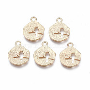 Long-Lasting Plated Brass Charms, Textured, Flat Round, Nickel Free, Real 18K Gold Plated, Real 18K Gold Plated, 13x11x2.5mm, Hole: 1.4mm(KK-F741-05G)