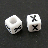 Letter Acrylic European Beads, Horizontal Hole, Cube, Letter.X, 10x10x10mm, Hole: 4mm, about 59pcs/50g(X-OPDL-R050-10mm-X)