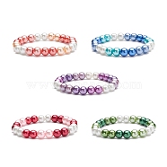 Glass Pearl Round Beaded Stretch Bracelet for Women, Mixed Color, Inner Diameter: 2-1/8 inch(5.3cm), Bead: 8mm(BJEW-JB08532)