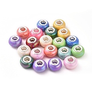 Resin European Beads, Large Hole Beads, Imitation Porcelain, with Platinum Plated Brass Core, Rondelle, Mixed Color, 13.5x8.5mm, Hole: 4.5mm(RPDL-P004-A)