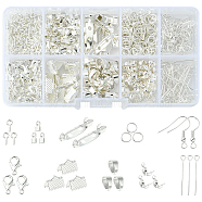 DIY Jewelry Making Finding Kits, Including Alloy Clasps, Iron Bead Tips & Jump Rings & Earring Hooks & Eye Pins & Pinch Bails & Ribbon Crimp Ends & Brooch Findings, Silver, 749Pcs/box(DIY-CJ0002-27)