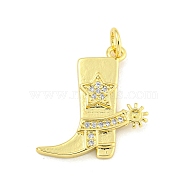 Cowboy Boots Rack Plating Brass Micro Pave Clear Cubic Zirconia Pendants, Cadmium Free & Lead Free, Real 18K Gold Plated, 19.5x18.5x2mm, Hole: 3.5mm(KK-Z053-05G)