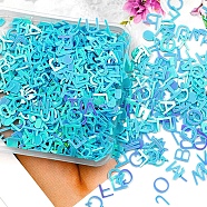 PVC Plastic Sequins, Nail Art Glitter, DIY Sparkly Paillette Tips Nail, Mixed Letter, Cyan, 6x6~7x0.2mm, 400pcs/bag(MRMJ-WH0068-72D)