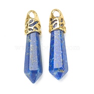 Bullet Natural Lapis Lazuli Pendants, with Platinum Tone Alloy Findings, 33~40x8~10mm, Hole: 3x2mm(G-E332-C04-G)