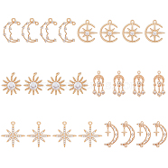 24Pcs 6 Styles Brass Micro Pave Cubic Zirconia Pendants, Star & Sun & Moon, Long-Lasting Plated, Light Gold, Clear, 17.5~25x10.5~18x2~4.5mm, Hole: 1~1.8mm, 4pcs/style(KK-DC0002-84)