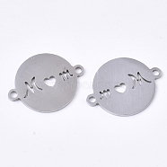 201 Stainless Steel Links connectors, Laser Cut Links, for Mother's Day, Flat Round with Word Mom, Stainless Steel Color, 20x15.5x1mm, Hole: 1.6mm(STAS-N091-27P)