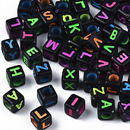 Craft Style Acrylic Beads, Cube, Random Mixed Letters, 6x6x6mm, Hole: 3mm, about 2995pcs/500g(MACR-S272-86)