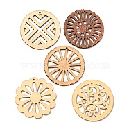 Dyed & Undyed Wood Big Pendants, Flat Round, Mixed Color, 50x2mm, Hole:2~2.5mm(WOOD-X0004-17)
