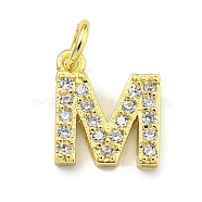 Letter Brass Micro Pave Clear Cubic Zirconia Pendants, Jump Ring, Real 18K Gold Plated, Letter M, 11x10.8x1.8mm, Jump Ring: 4x0.9mm, Hole: 2.5mm(KK-K354-06G-M)