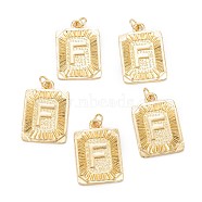 Brass Pendants, with Jump Ring, Long-Lasting Plated, Cadmium Free & Nickel Free & Lead Free, Rectangle with Alphabet, Real 18K Gold Plated, Letter.F, 23.5x16x2mm, Jump Ring: 5x0.7mm, 3.6mm Inner Diameter(KK-J279-58G-F)