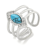 304 Stainless Steel Synthetic Turquoise Cuff Rings, Horse Eye Wide Band Open Rings for Women Men, Stainless Steel Color, 15mm, Inner Diameter: Adjustable
(G-Z056-03P-04)