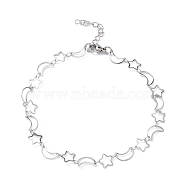 304 Stainless Steel Star & Moon Link Chain Anklets for Men Women, Stainless Steel Color, 9-1/2 inch(24cm)(STAS-B039-15P)