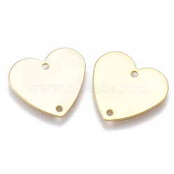 Brass Links connectors, Heart, Nickel Free, Real 18K Gold Plated, 17x19x1mm, Hole: 1mm(KK-T038-176G)