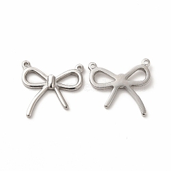 304 Stainless Steel Pendants, Bowknot Charms, Stainless Steel Color, 16x17x2mm, Hole: 1mm(X-STAS-E185-06P)