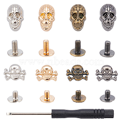 Olycraft Alloy Studs Rivets, Screw Back, Skull Head, Iron Screwdriver, with Plastic Handle, Lead Free & Cadmium Free, Mixed Color, 13x17x3mm, 8sets(PALLOY-OC0002-10-RS)