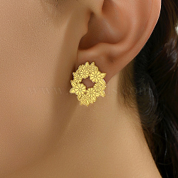 Fashionable Creative Earrings Set for Women, Trendy and Elegant, Flower, Real 18K Gold Plated, 21x17mm(PW3680)