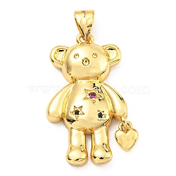 Rack Plating Brass Micro Pave Cubic Zirconia Pendants, Cadmium Free & Lead Free, Long-Lasting Plated, 
Real 18K Gold Plated, Bear, Colorful, 27x16x4mm, Hole: 5x3mm(KK-C026-08G)