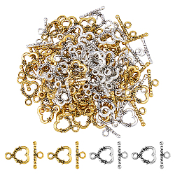 60Pcs 2 Colors Alloy Heart Toggle Clasps, Cadmium Free & Lead Free, Antique Silver & Antique Golden, Heart: 18.5x14mm, Bar: 21mm, Hole: 3mm, 30pcs/color(FIND-DC0004-36)