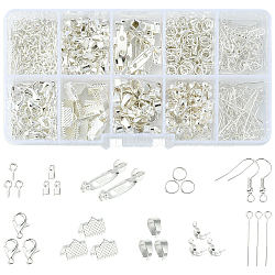 DIY Jewelry Making Finding Kits, Including Alloy Clasps, Iron Bead Tips & Jump Rings & Earring Hooks & Eye Pins & Pinch Bails & Ribbon Crimp Ends & Brooch Findings, Silver, 749Pcs/box(DIY-CJ0002-27)