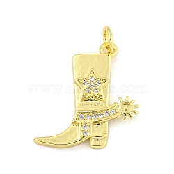 Cowboy Boots Rack Plating Brass Micro Pave Clear Cubic Zirconia Pendants, Cadmium Free & Lead Free, Real 18K Gold Plated, 19.5x18.5x2mm, Hole: 3.5mm(KK-Z053-05G)