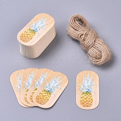 Paper Gift Tags, Hange Tags, For Arts and Crafts, with Jute Twine, Oval Pineapple Pattern, Yellow, 50x25x0.5mm, 50pcs/set(CDIS-L004-F03)