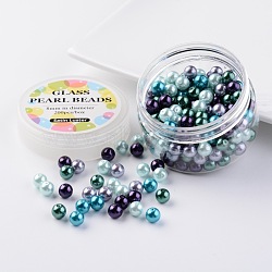 Glass Pearl Bead Sets, Ocean Mix, Eco-Friendly, Round, Dyed, Mixed Color, 8mm, Hole: 0.7~1.1mm, about 200pcs/box.(HY-JP0001-03-J)