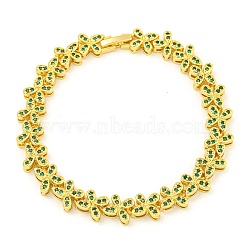 Rack Plating Brass Pave Cubic Zirconia Butterfly Link Bracelets for Women, Long-Lasting Plated, Real 18K Gold Plated, Green, 7-3/8 inch(18.6cm)(BJEW-B110-05G-04)