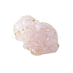 Tiger Resin Figurines Home Decor, Carved Natural Rose Quartz Chips Feng Shui Wealth, Lucky Statues Gift for Office Desk, 58x35x42mm(PW-WG61FA3-03)