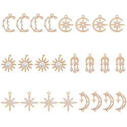 24Pcs 6 Styles Brass Micro Pave Cubic Zirconia Pendants, Star & Sun & Moon, Long-Lasting Plated, Light Gold, Clear, 17.5~25x10.5~18x2~4.5mm, Hole: 1~1.8mm, 4pcs/style(KK-DC0002-84)